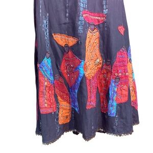 Chico's embroidered beaded African-themed maxi skirt vibrant patchwork figures